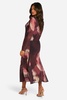 Boat Neck Floral Mesh Print Godet Hem Midi Dress