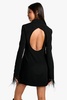 Woven Feather Cuff Open Back Blazer Dress