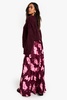 Blured Floral Print Satin MaxiI Skirt