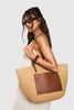 Contrast PU Detail Raffia Tote Bag