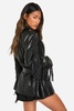 Fringe Detail Faux Leather Belted Jacket