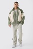 Colour Block Borg Jacket In Sage