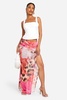 Animal Printed Mesh Ruched Maxi Skirt 