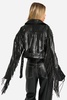Fringe Detail Belted Faux Leather Biker Jacket