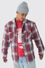 Tall Back Print Jersey Hood Padded PlaidShirt Jacket