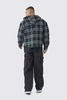 Oversized Hooded Plaid Patchwork Padded Shirt