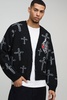Oversized Boxy Cross Graphic Brushed Knitted Cardigan