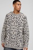 Oversized Jacquard Leopard Print Brushed Knitted Sweater