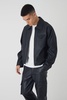 Boxy Textured PU Collared Bomber Jacket In Black