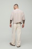 Oversized Boxy Cropped Waffle Button Neck T-Shirt