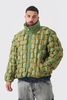 Plus Contrast Hand Weft Padded Puffer Jacket In Khaki