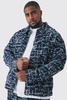 Plus Distressed Tapestry Denim Harrington Jacket