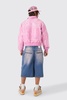 Boxy BM Printed Collared Bomber Jacket In Pink