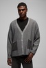 Oversized Boxy Dropped Shoulder Ribbed Contrast Knitted Cardigan