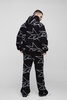 Tall Oversized Star All Over Printed Gusset Flare Hooded Tracksuit