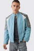 Washed Pu Panel Moto Jacket In Blue