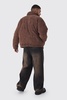 Plus Jumbo Cord Funnel Neck Puffer Jacket In Black