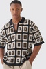Oversized Boxy Crochet Knit Polo In Black