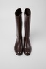 Brown leather and textile black boots for women