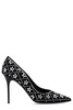 Ruby crystal-embellished suede pumps