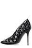 Ruby crystal-embellished suede pumps