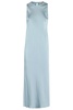 Blue Sleeveless Crewneck Dress With Side Single Slit In Tech Fabric Woman