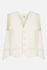 Cream Tricotin Wool and Cupro Jacket with V-Neck