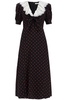 Polka-dot lace-trimmed silk midi dress