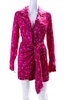 womens fuschia floral print v-neck tie front long sleeve shift dress