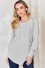 full size ribbed round neck slit t-shirt