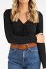 cambria gathered long sleeve top in jet black