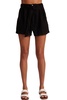 belted pleat front short in black