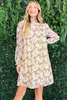 floral mock neck flounce sleeve dress