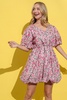 full size floral surplice puff sleeve dress