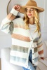 full size button down stripe soft fuzzy sweater cardigan