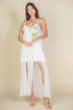plunge neck split thigh mesh maxi dress