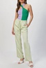 two-tone halterneck bodysuit in lilac/dark green