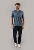 navy with white and blue circles polo shirt