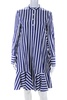 womens ruffle shirt dress navy/white