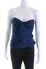 womens satin strapless bustier top blouse blue