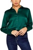 long sleeve satin button down shirt in emerald