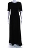 womens black crew neck open back short sleeve shift dress