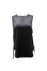 black sleeveless side lace top in black silk satin