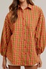 gingham button down top in pink/ green