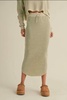 washed ribbed knitted knee length skirt in tan