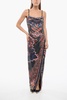 sequined dress with chains and deep slit