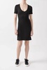 short sleeve v-neck side ruched dress in black