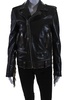 womens leather fringe trim long sleeves full zipper jacket black