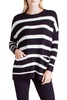 striped variegated cotton blend long sleeve sweater with pockets in black