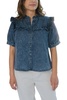 denim short sleeve shirt ruffle detail in blue